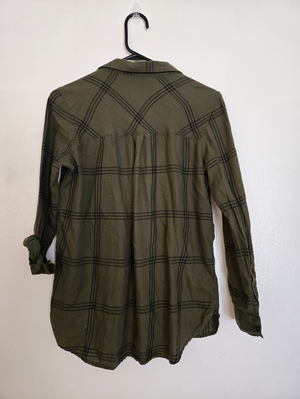 4/$15 Olive Green Plaid Button-Up Shirt Fisherman Top Women's Sz 8 Boho Casual - Picture 7 of 7